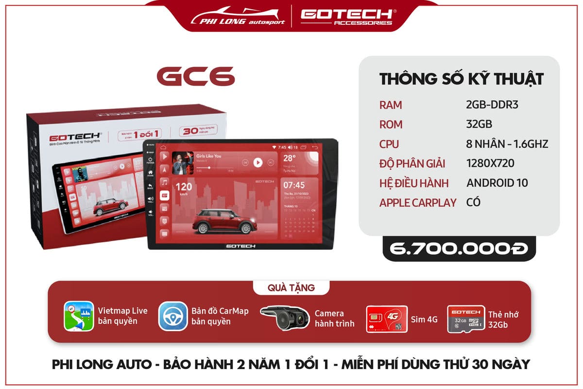 MÀN HÌNH Ô TÔ THÔNG MINH GOTECH GC6